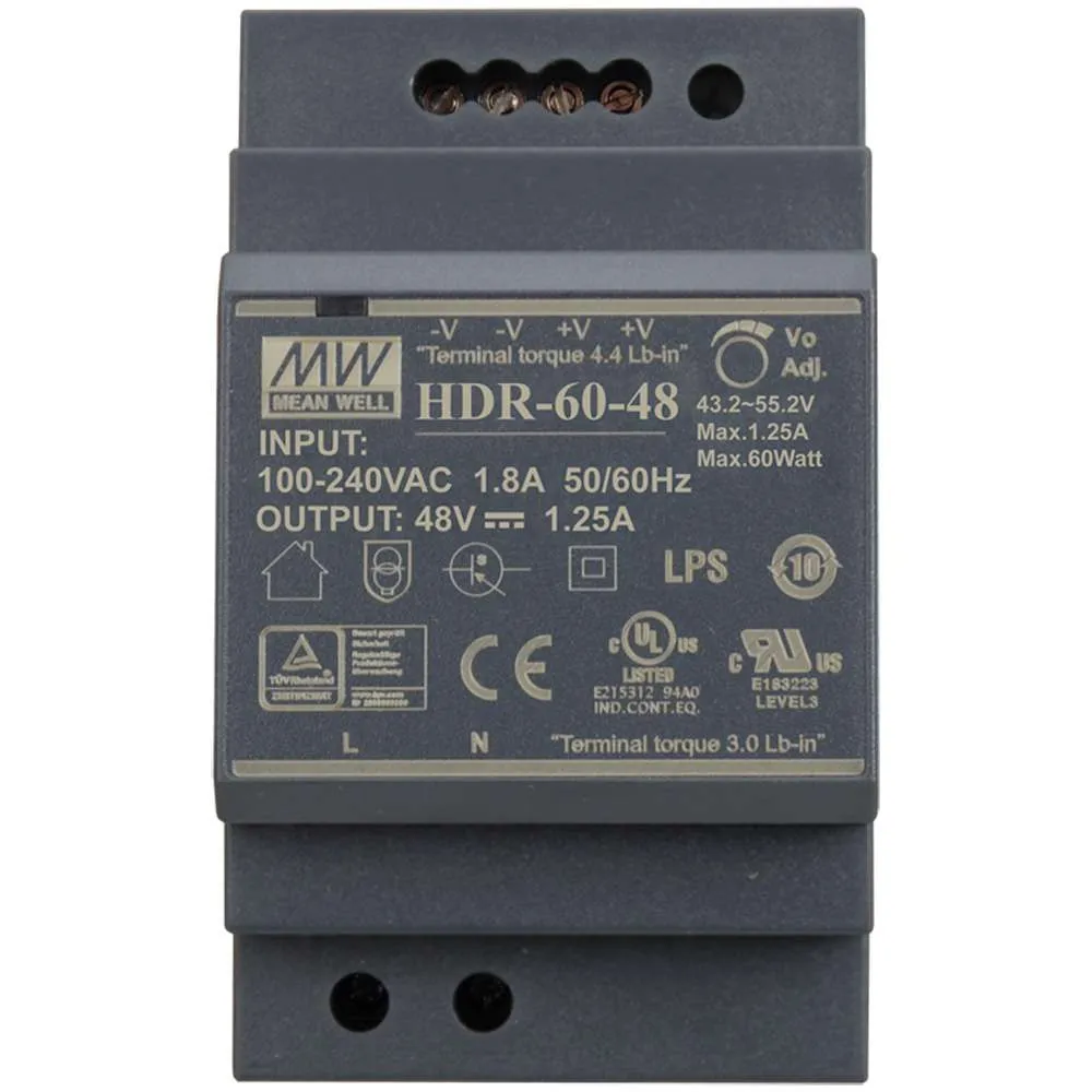 Akuvox HDR-60-SPEC - Powersupply 48VDC 1.25A for 2-wire IP Intercom, Rail mounting