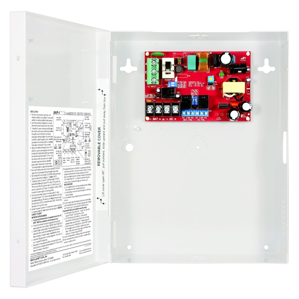 Secolarm SEC-EAP-1D1Q Access Control Power Supply in enclosure. 12 or 24 VDC output voltage. 1 Output, 1A@12VDC (1A@24VDC). Heavy-duty steel case.                                            