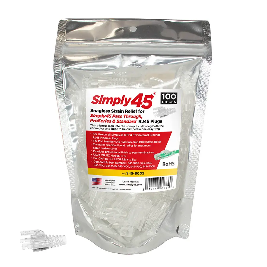 Simply45 S45-B002 Cat6/6a UTP Integrated Strain Reliefs (100-Pack)