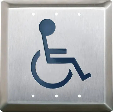 Camden CAM-CM-45/2 - 1/2" Square Push Plate Switch, Concealed Screws, 'WHEELCHAIR' Symbol, Blue